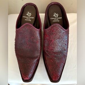 Donald J Pliner 25th Anniversary Red Distressed Leather Mule Square Toe SZ 7.5